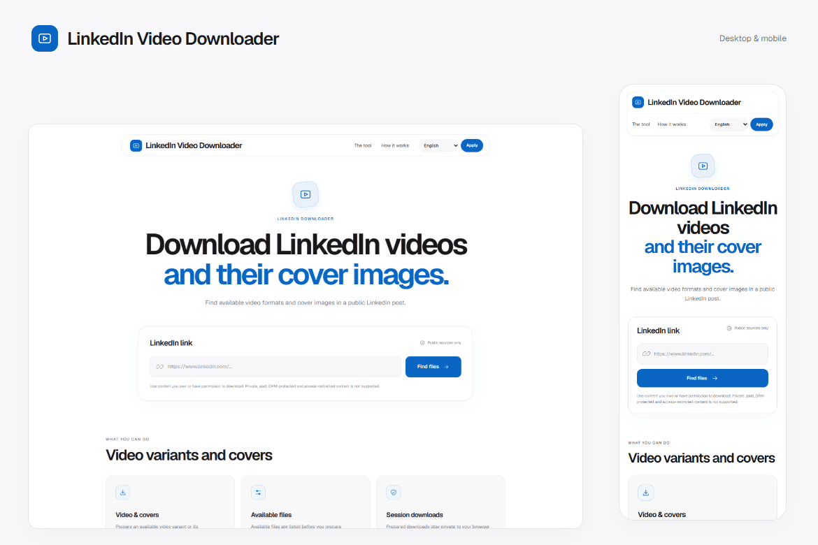 LinkedIn Video Downloader — Responsive interface