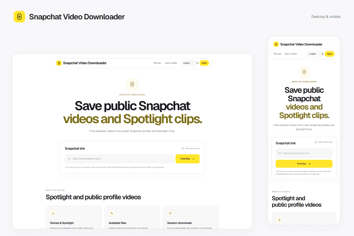 Snapchat Video Downloader — Responsive interface
