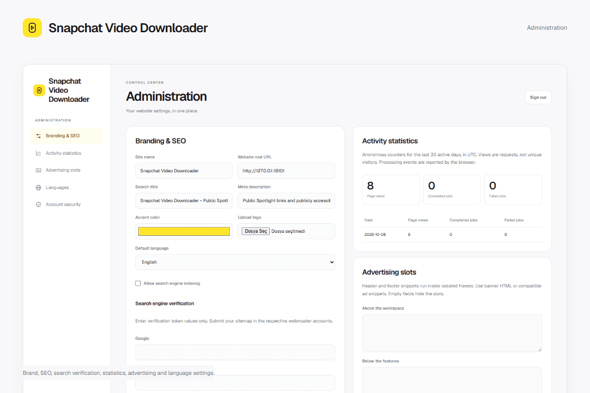 Snapchat Video Downloader — Administration