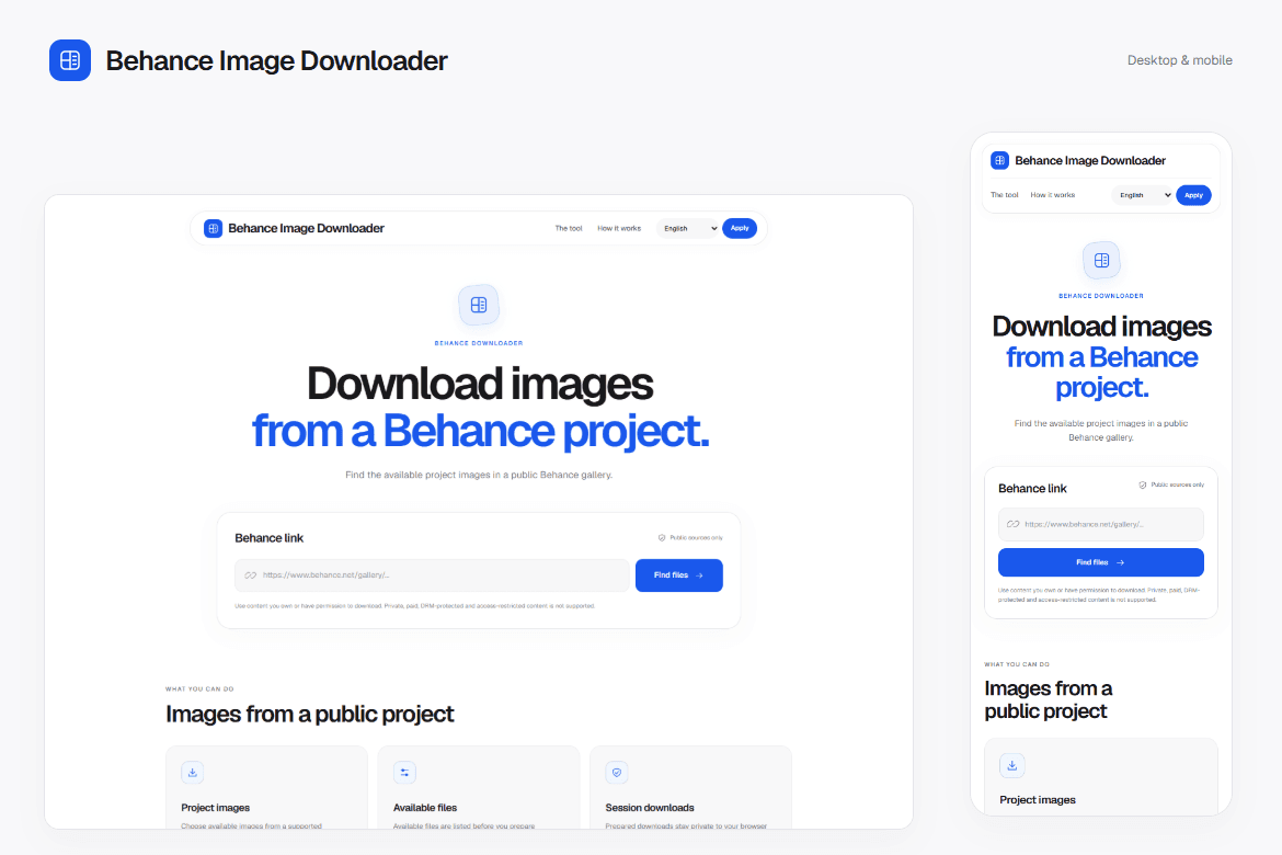 Behance Image Downloader — Responsive interface