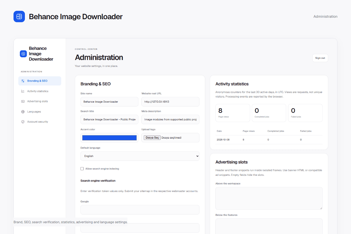Behance Image Downloader — Administration