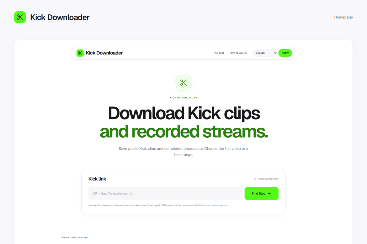 Kick Downloader — Homepage