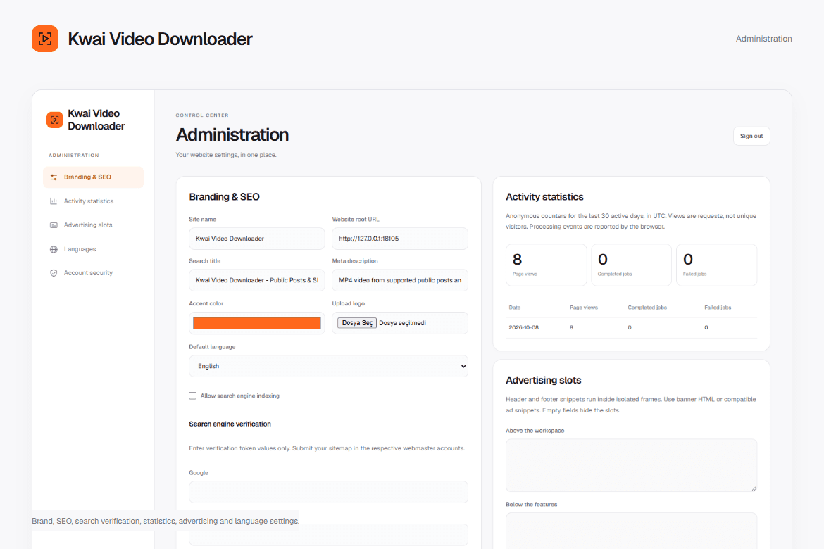 Kwai Video Downloader — Administration