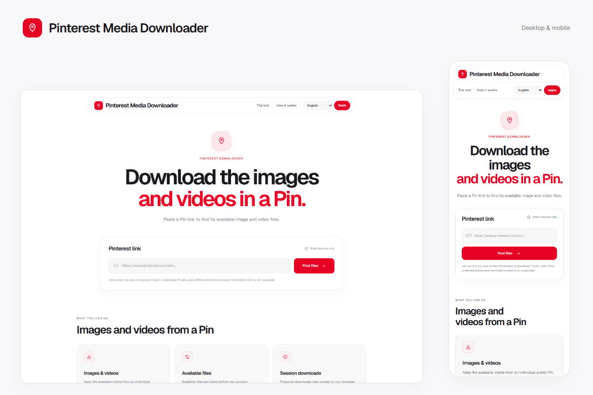 Pinterest Media Downloader — Responsive interface