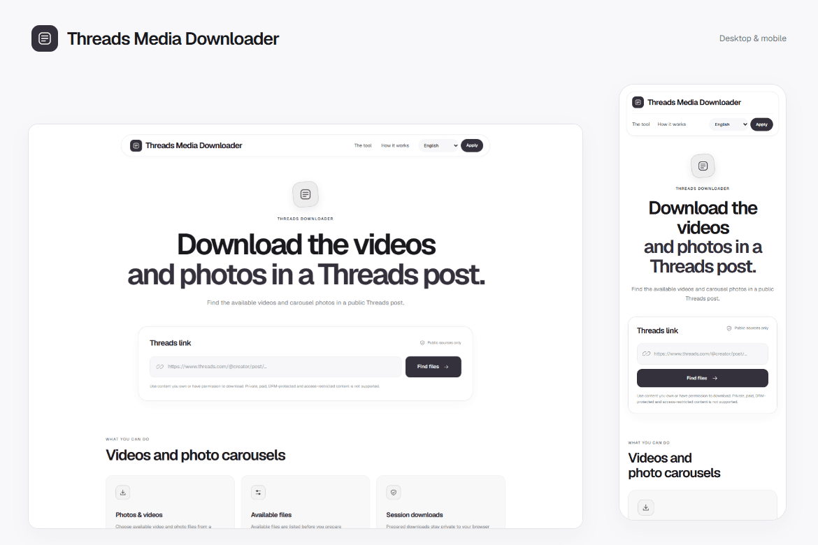 Threads Media Downloader — Responsive interface