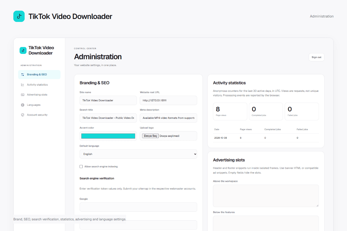 TikTok Video Downloader — Administration
