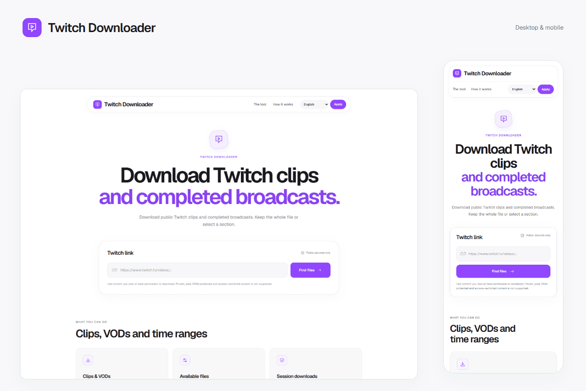 Twitch Downloader — Responsive interface