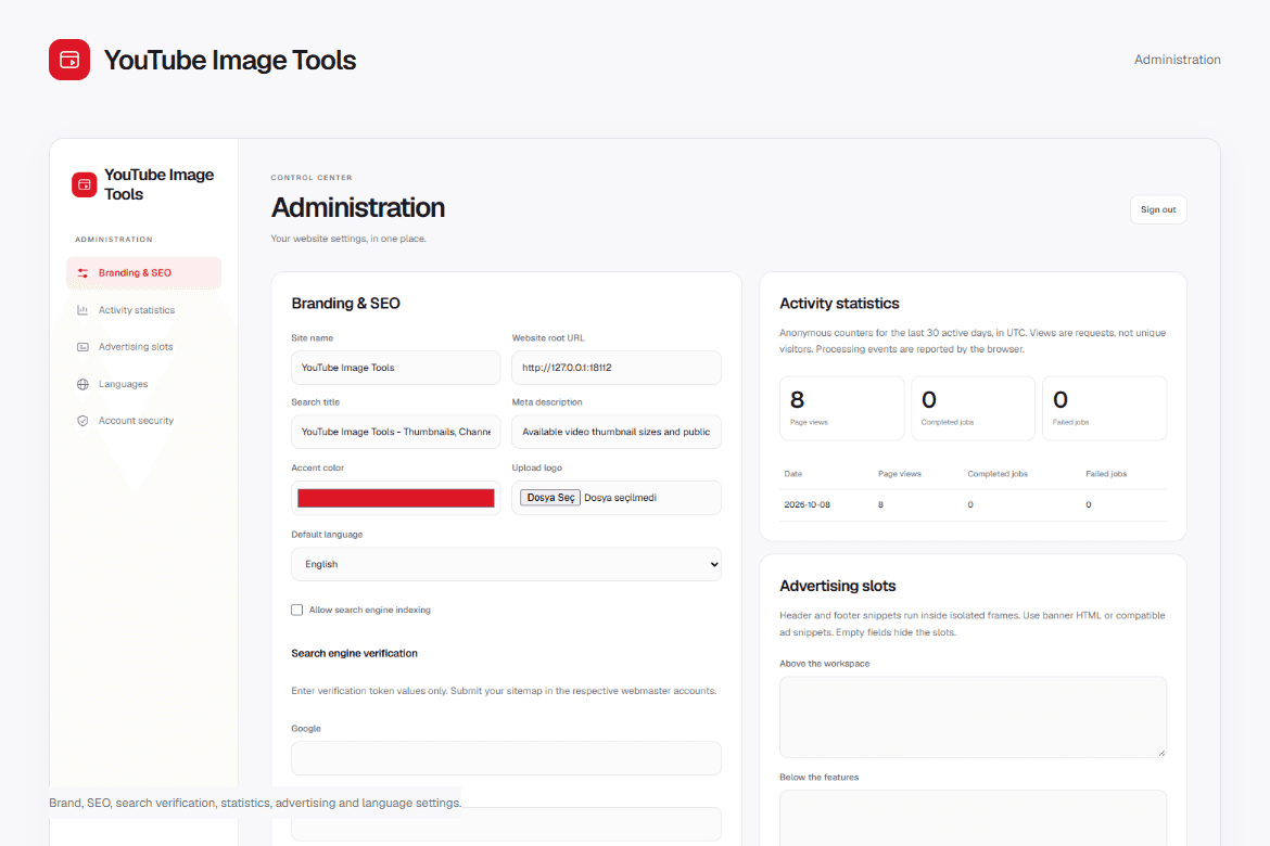YouTube Image Tools — Administration