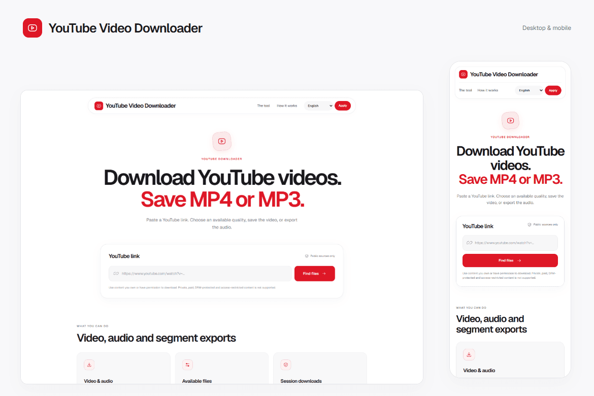 YouTube Video Downloader — Responsive interface